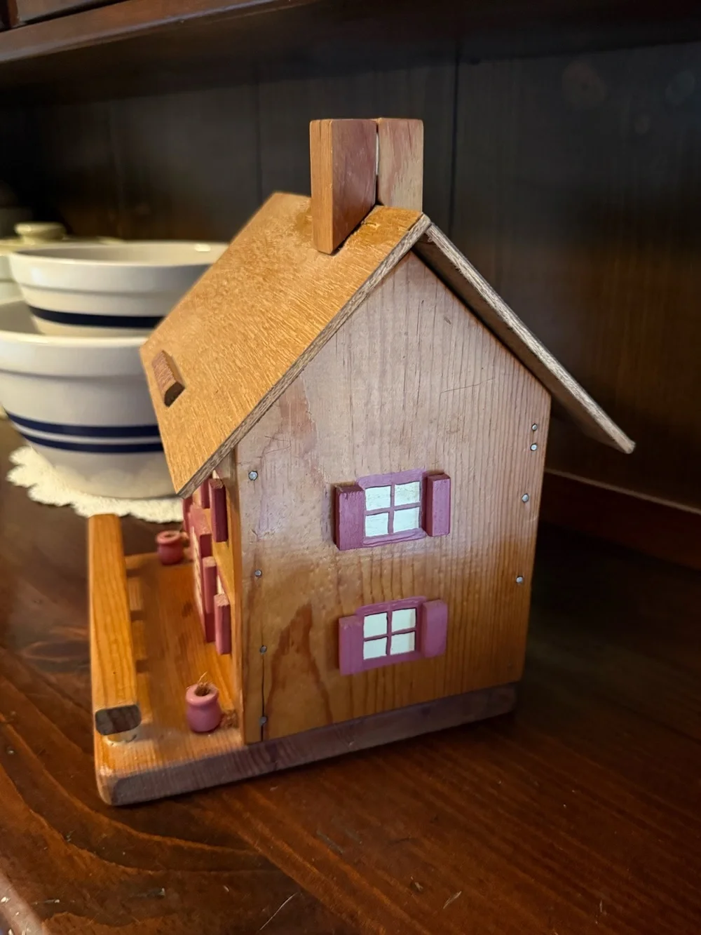 Grandmacore Vintage handmade Wooden House Recipe Box. Flaw